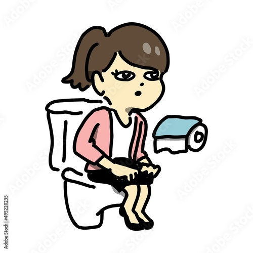 便座に座っている女性のイラスト