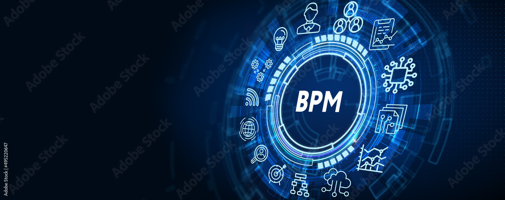 BPM Business process management system technology concept. 3d illustration BPM Business process management system technology concept. 3d illustration