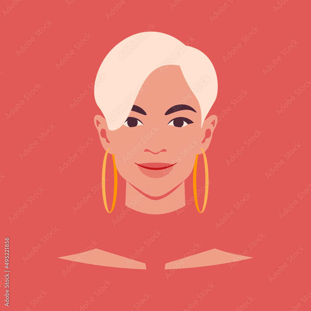 Portrait of a young blond woman. Avatar of face for social media. European student. Vector illustration in flat style.