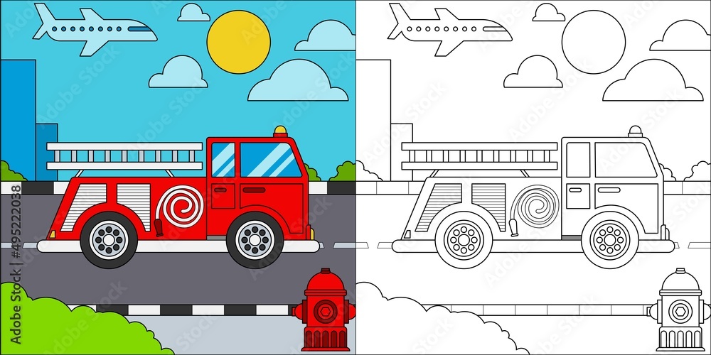Fire truck or fire engine suitable for children's coloring page vector ...