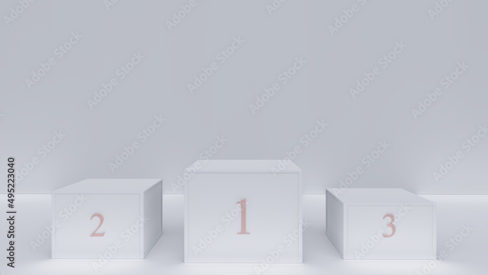 White winners podium. Pedestal with distribution of seats 3d render White winners podium. Pedestal with distribution of seats 3d render