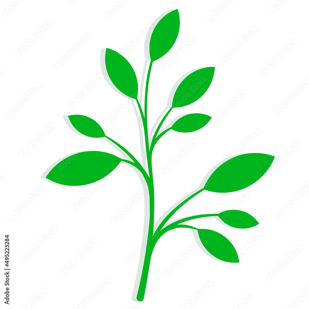Ecology symbol and environment concept. Green branch with leaves simple botanical vector illustration isolated on white. Floral design element for print, background, banner or card. Ecology symbol and environment concept. Green branch with leaves simple botanical vector illustration isolated on white. Floral design element for print, background, banner or card.