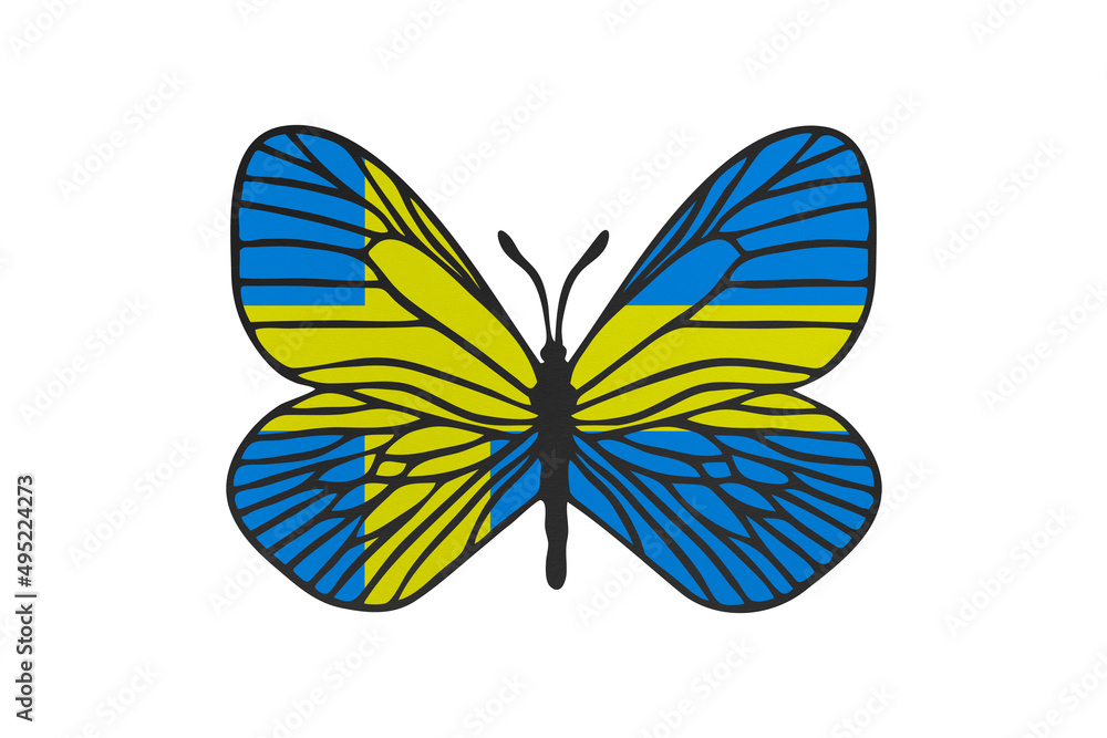 Fototapeta premium Butterfly wings in color of national flag. Clip art on white background. Sweden