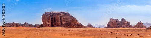 Sands and mountains of Wadi Rum desert in Jordan, beautiful daytime landscape
