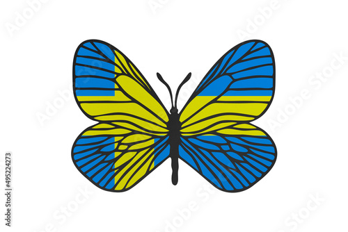Butterfly wings in color of national flag. Clip art on white background. Sweden © Julia