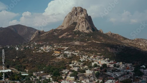 Panoramic drone view of Mexican city Pena de Bernal