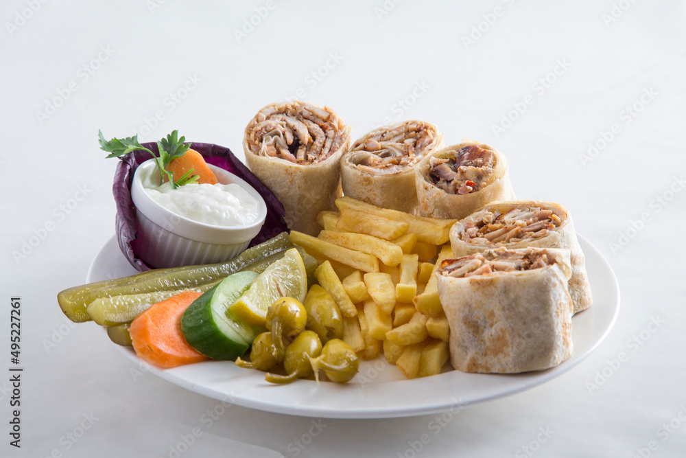shawarma with potato and vegetables  