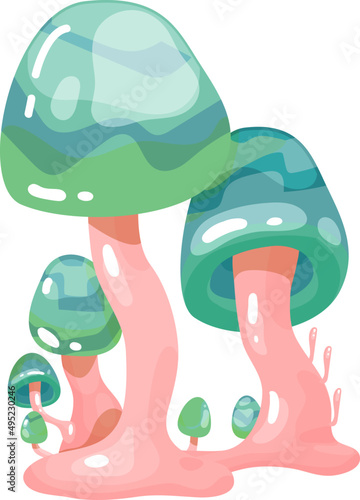Bright Psychedelic Mushroom Cartoon Colored Illustration