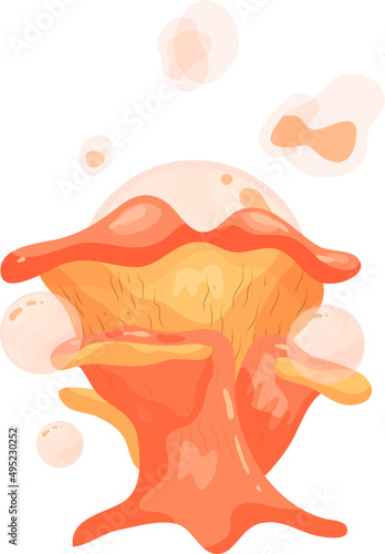 Toxic Mushroom with Orange Cone Cap Cartoon Illustration
