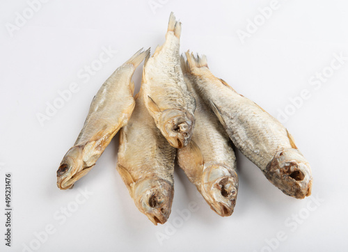 Dried fish on white background.
