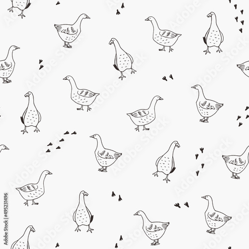 goose farm animals seamless vector pattern