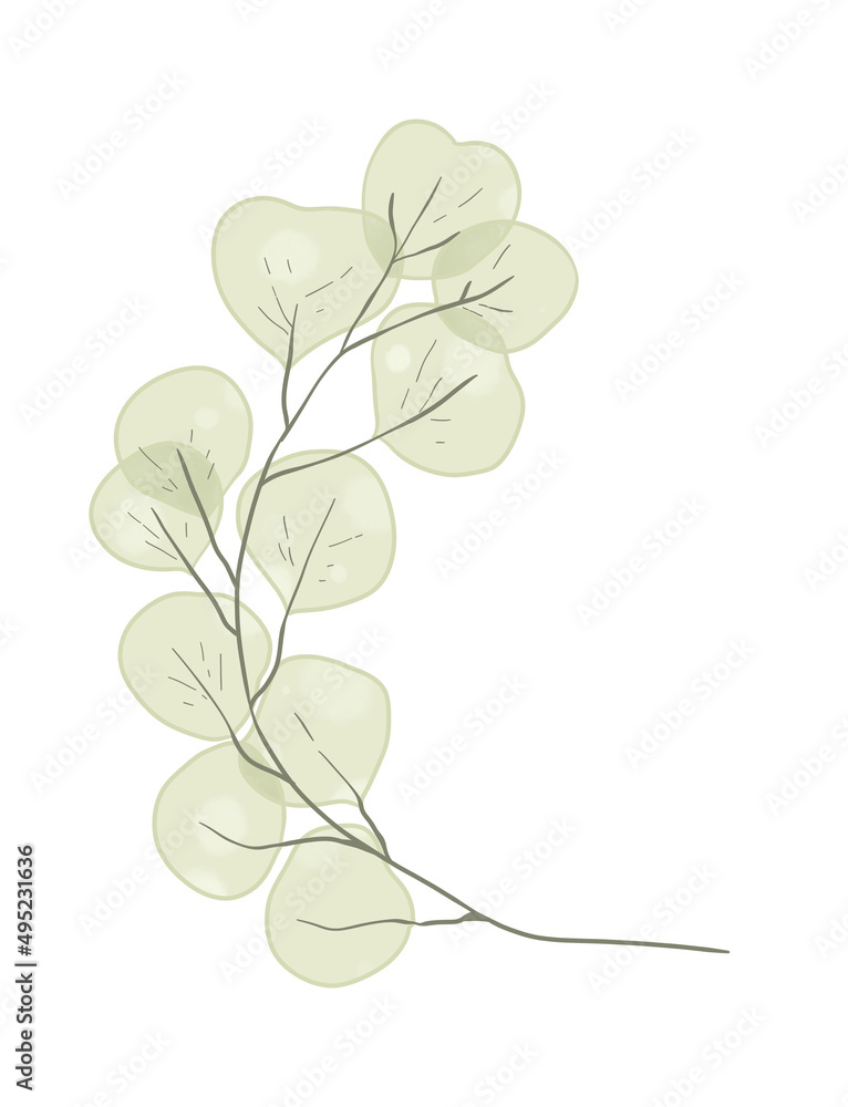 Obraz premium Branch leaves eco green in watercolor style on white background. Leaves on a branch to decorate the design. High quality illustration