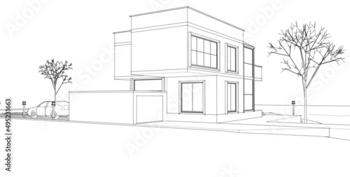 house architectural sketch 3d illustration