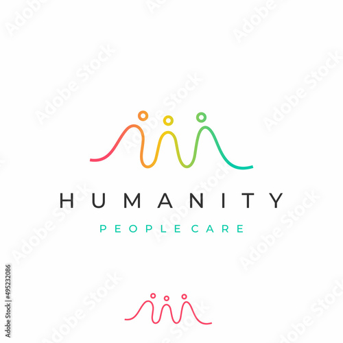 Line art People together human unity logo icon design vector