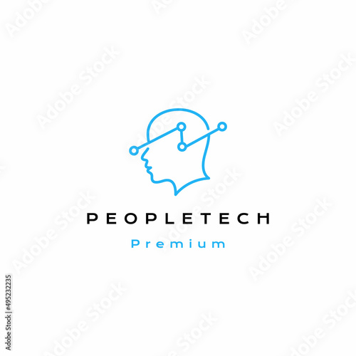 Line art Human head tech logo design vector icon illustration