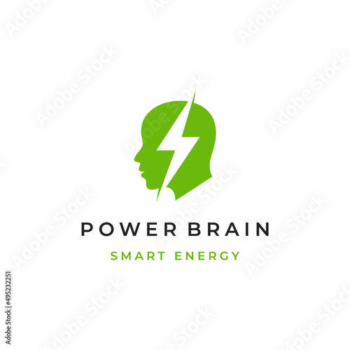 Woman lightning Logo design vector Illustration