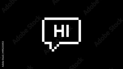 pixel hi speech bubble icon on glitch old screen display animation. Retro, colorful video footage, 4K	
8 bit game