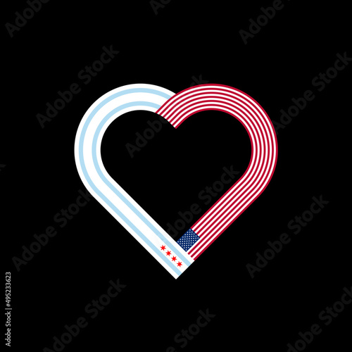 heart ribbon icon of chicago and united states flags. vector illustration isolated on black background