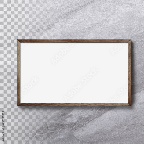 Isolated horizon blank photo frame on the wall