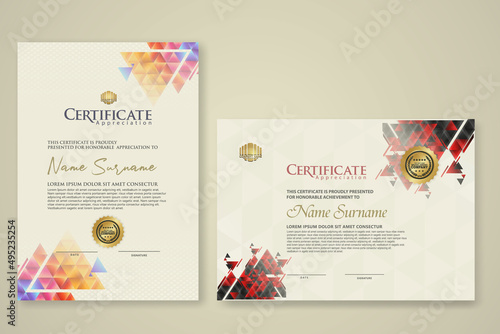 Two set certificate template with dynamic and futuristic polygonal color and modern background.
