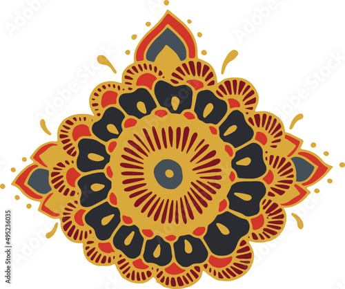 Ethnic Mehndi Decorative Colored Hand Drawn Element