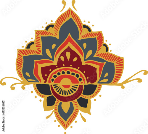 Ethnic Mehndi Decorative Colorful Hand Drawn Element