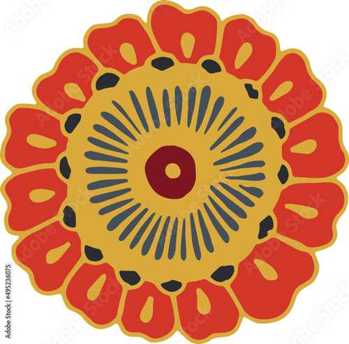 Traditional Mehndi Ornament Colored Hand Drawn Element