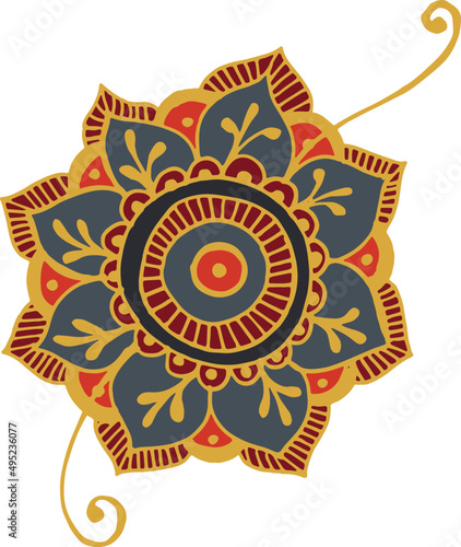 Traditional Mehndi Ornament Colorful Hand Drawn Element