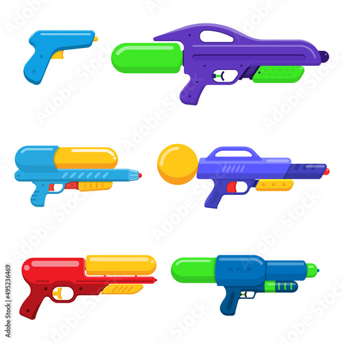 Water gun collection. colorful toy guns flat design. Vector Illustration