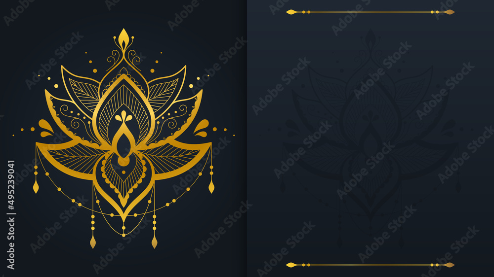 Luxury Golden lotus background vector. Gold Lotus line art design backdrop