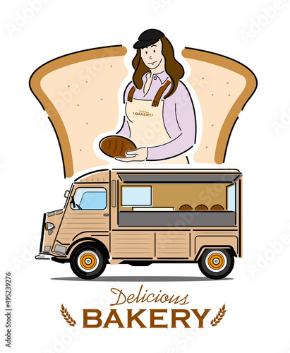 FOOD TRUCK, BAKERY, CAFE, パンの移動販売, ベーカリーショップ, マルシェ, カフェ, イラスト