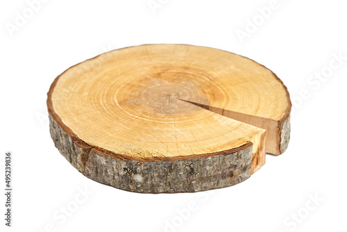 Wood slice with bark isolated on white