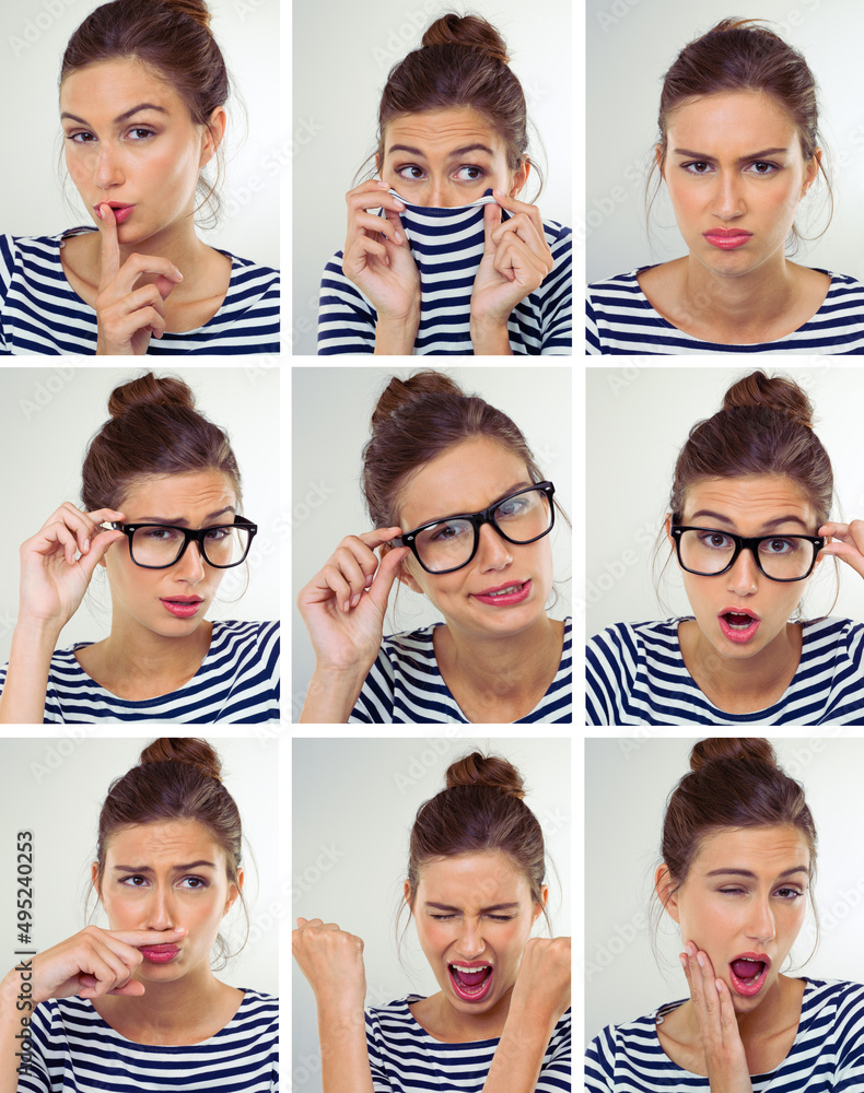 Fototapeta premium She a bundle of emotion. Multiple images of a beautiful young woman in varying poses.