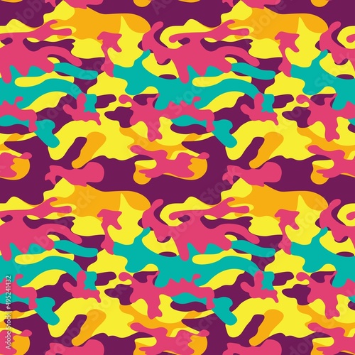 seamless camouflage pattern  pink  yellow  blue spots  vector modern background.