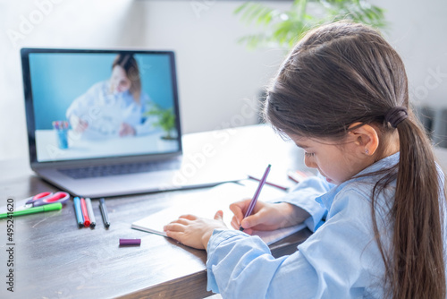 Tablou canvas arab girl having online lesson education using laptop