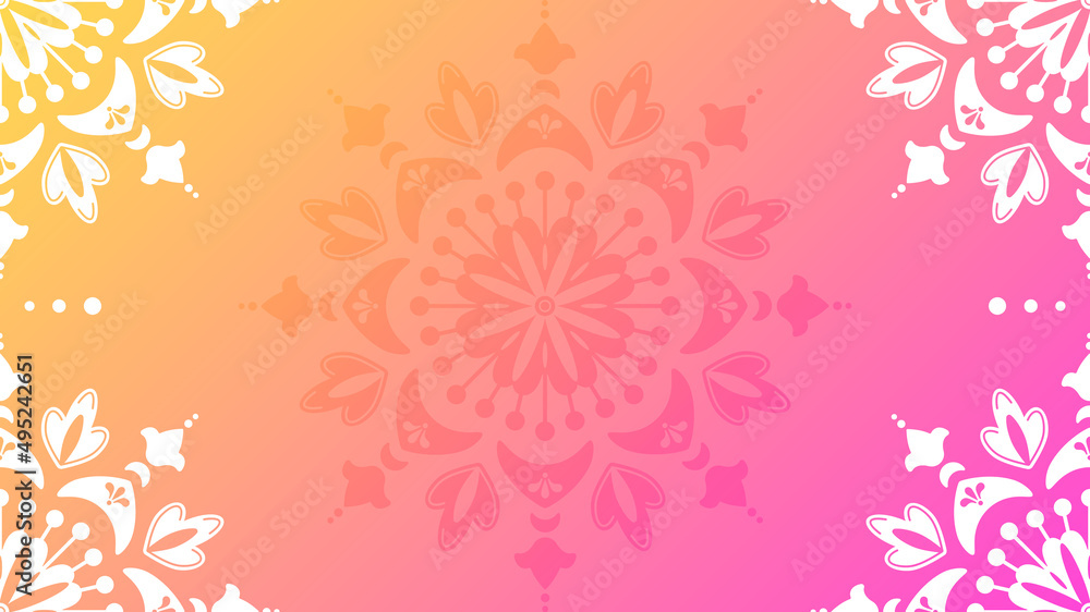 Floral mandala ornament background with place for text. Yellow to pink gradient