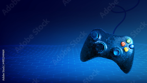 Low poly gamepad 3d abstract vector illustration. Polygon vector wireframe concept on blue background.