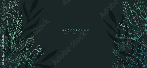 Luxury botanical background with trendy wildflowers and minimalist flowers for wall decoration or wedding. Hand drawn line herb, elegant leaves for invitation save the date card. Botanical rustic