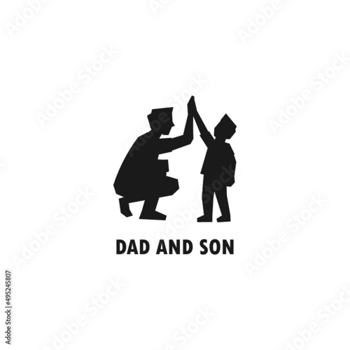 Father and son high five simple black vector silhouette illustration.
