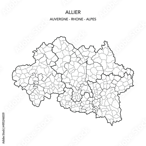 Vector Map of the Geopolitical Subdivisions of the French Department of Allier Including Arrondissements, Cantons and Municipalities as of 2022 - Auvergne Rhône Alpes - France