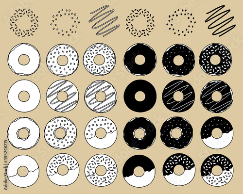 ドーナツの手書きイラスト01-線画-背景カラー