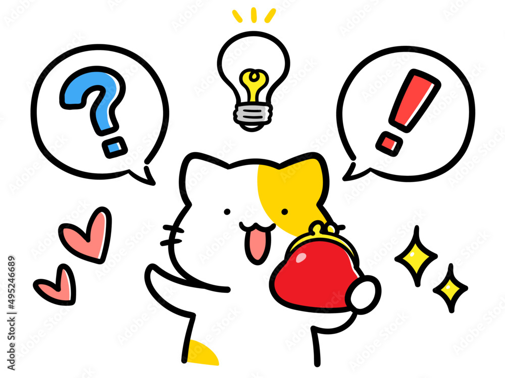 Fototapeta premium がま口を持つかわいいねこのキャラクターの手書き風イラスト