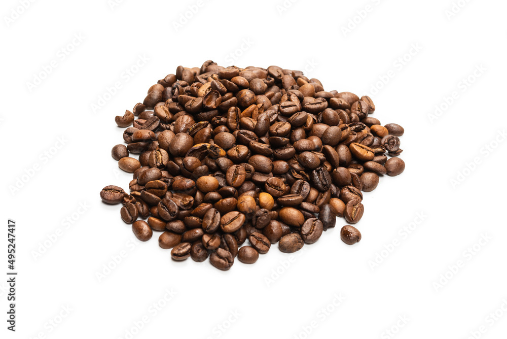 Coffee beans on a white background. Top view. Coffee beans on a white background. Top view.