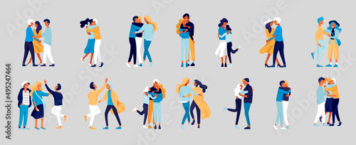 Vector people character. Friends and couple hugging, walking and spend time tygether