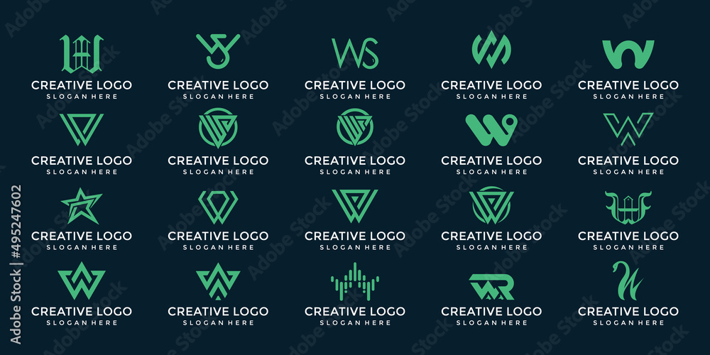 Letter W set logo design template vector graphics