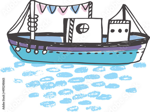 Boat or Ship Cartoon Doodle Illustration
