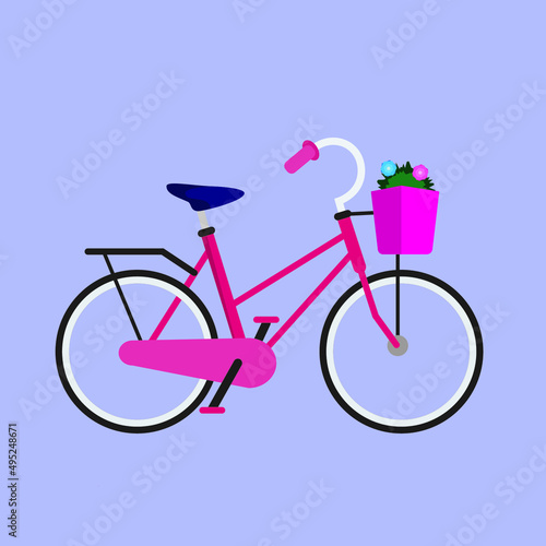 A bicycle with a basket and flowers