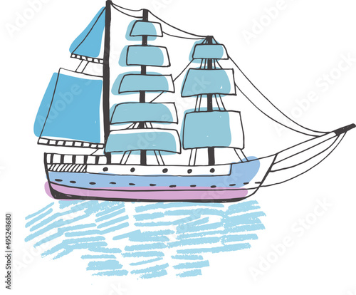 Boat or Ship Sketch Doodle Illustration