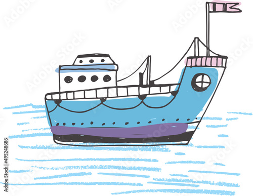 Boat or Ship Childish Cartoon Doodle Illustration
