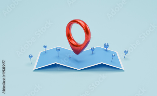 Red Locator and blue location pin on navigator with map for search concept by 3d render.